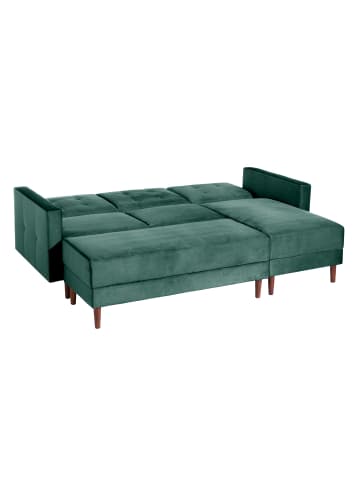 58 aufm Kessel FUNKTIONSSOFA mit Hocker Katunia Samtvelours grün