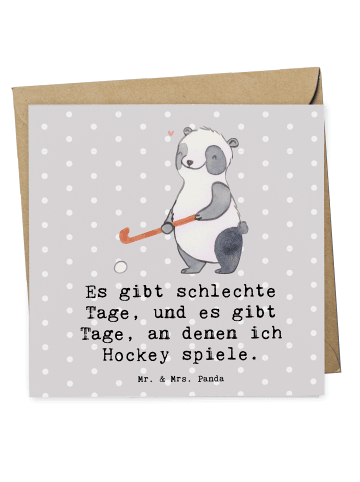 Mr. & Mrs. Panda Klappkarte Panda Hockey spielen mit Spruch in Grau Pastell