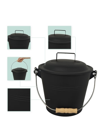 3-tlg. Ascheeimer Set in Schwarz - 4,5 Liter