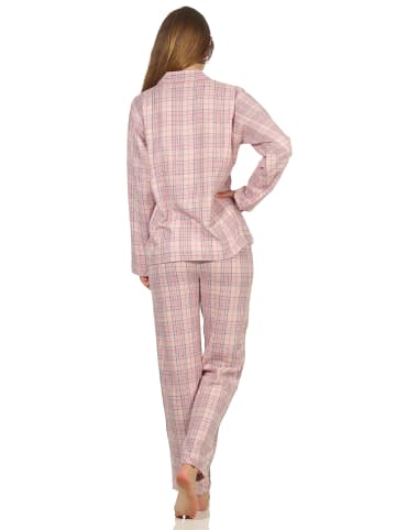 NORMANN langarm Flanell Pyjama Schlafanzug kariert - 50431 in rosa