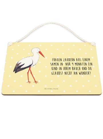 Mr. & Mrs. Panda Schild Storch mit Spruch in Gelb Pastell