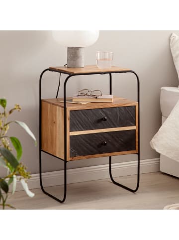 KADIMA DESIGN Nachttisch Massivholz / Steinoptik 40x60x30 cm Nachtschrank in Akazie