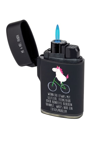 Mr. & Mrs. Panda Feuerzeug Einhorn Radfahrer mit Spruch in Schwarz