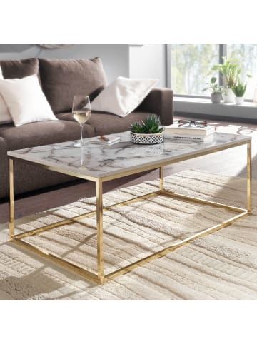 KADIMA DESIGN Couchtisch 100x60x40 cm mit Marmor Optik / Gold, Wohnzimmertisch in Weiß