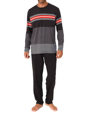 NORMANN Langarm Schlafanzug Pyjama Streifen in rot