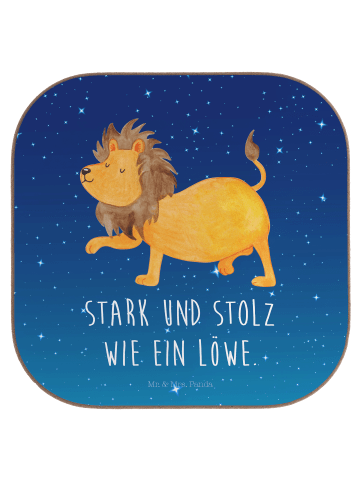Mr. & Mrs. Panda Untersetzer Tasse Sternzeichen Löwe mit Spruch in Sternenhimmel Blau