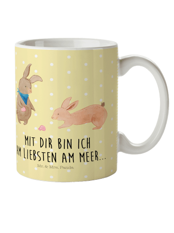 Mr. & Mrs. Panda Kinderpott Hasen Muschel mit Spruch in Gelb Pastell
