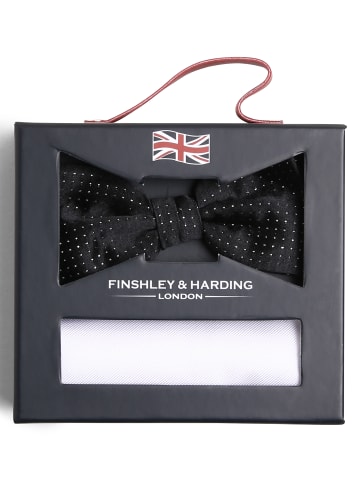 Finshley & Harding London Fliege und Einstecktuch aus Seide in schwarz silber