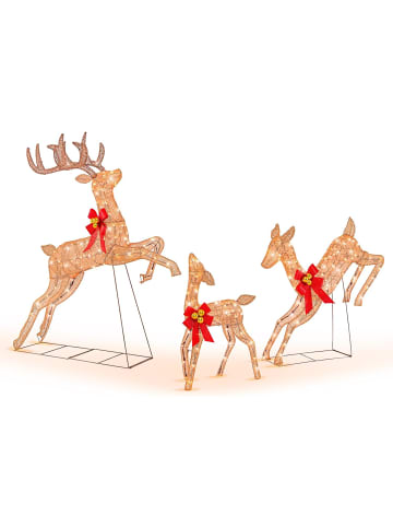COSTWAY 3 tlg. LED Rentier Familie Weihnachtsdeko in Gold