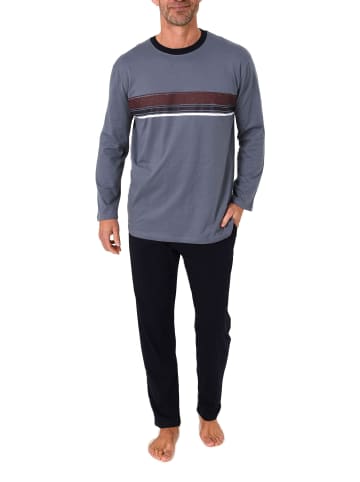 NORMANN Langarm Schlafanzug Pyjama sportive Optik in blau