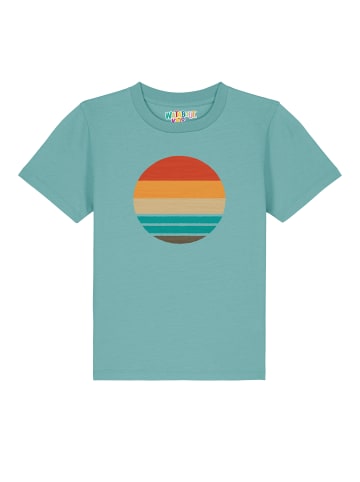 wat? Apparel T-Shirt Retro Sunset Ocean in Teal Monstera