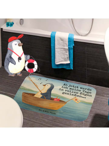 Mr. & Mrs. Panda Badeteppich Pinguin Angelboot Design mit Spruch in Weiß