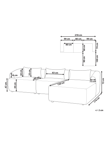 Beliani Ecksofa SVANSELE in Beige - (W) 278 x (H) 72 x (L) 174 cm