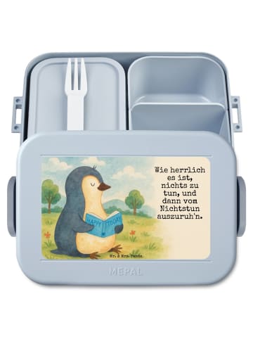Mr. & Mrs. Panda Meal Prep Box Pinguin Buch Design mit Spruch in Blau Pastell