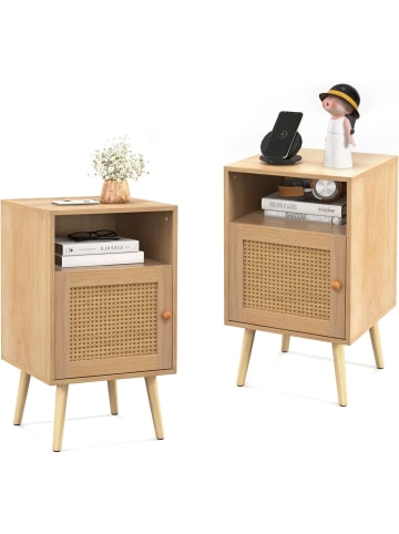 COSTWAY Nachttisch Rattan 2er Set 40x39x70cm in Beige