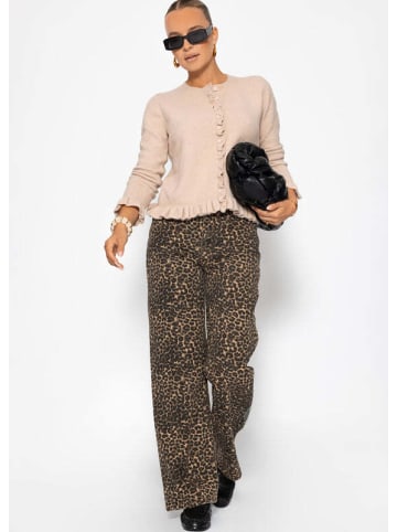 SASSYCLASSY Wide Leg Jeans mit hohem Bund in Leo-Print in Braun