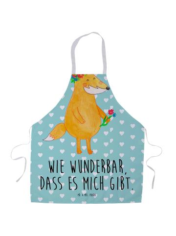 Mr. & Mrs. Panda Schürze Fuchs Blumen mit Spruch in Türkis Pastell