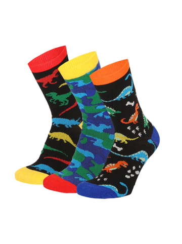 Yuhu Kinder Socken Dino Design 3er Pack Motivsocken in Schwarz