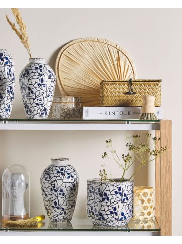 Beliani Blumenvase MALLIA in Weiß/Blau - (W) 15 x (H) 22 x (L) 15 cm