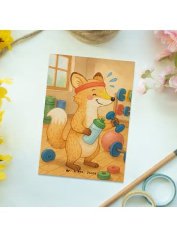 Mr. & Mrs. Panda Postkarte Fuchs Fitness Design ohne Spruch in Weiß