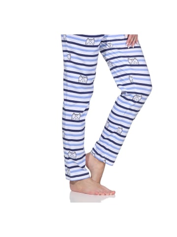 NORMANN Langarm Schlafanzug Pyjama Katzen Optik Übergröße in blau