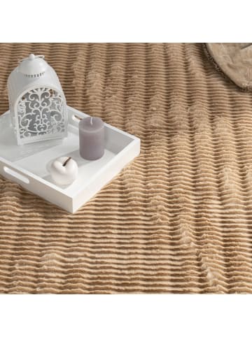 KADIMA DESIGN Hochflor Teppich waschbar Unifarben Struktur Schlafzimmer in Beige
