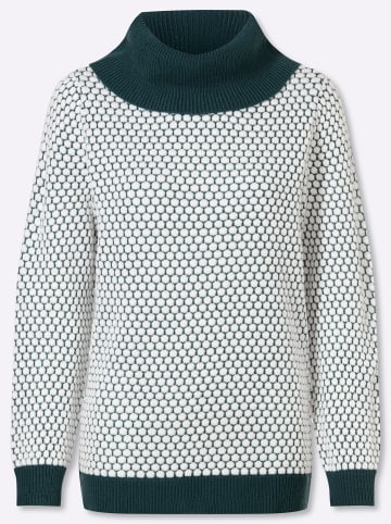 Sieh an! Rollkragen-Pullover in petrol-ecru-gemustert