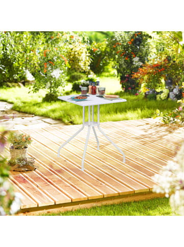 relaxdays Gartentisch "Holzoptik" in Weiß - (B)62 x (H)73 x (T)62 cm