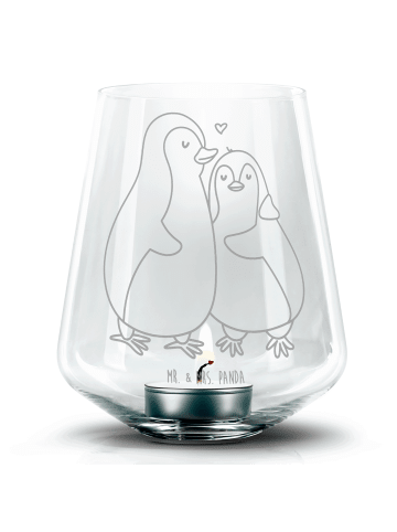 Mr. & Mrs. Panda Gravur Windlicht Pinguin umarmen ohne Spruch in Transparent