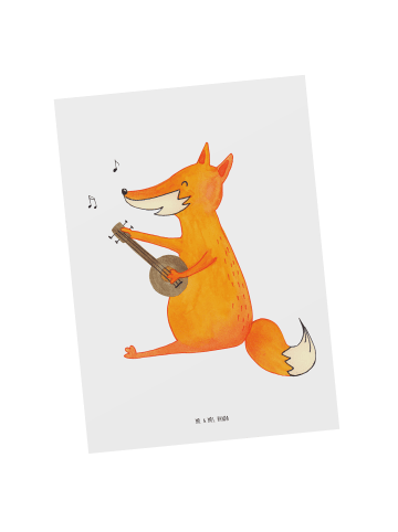 Mr. & Mrs. Panda Ansichtskarte Fuchs Gitarre ohne Spruch in Weiß