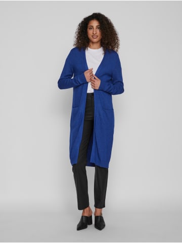 Vila Langer Cardigan Gemütliche Strickjacke mit Taschen in Blau-2