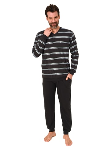 NORMANN Langarm Schlafanzug Pyjama Bündchen Streifen - 84144 in dunkelgrau