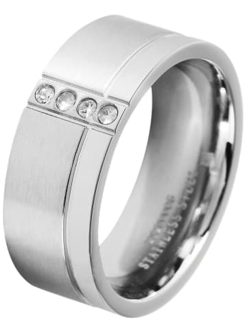 Adeliás Damen Ring aus Edelstahl mit Strass Steinchen in silber