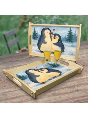 Mr. & Mrs. Panda Servierplatte Pinguin umarmen Design ohne Spruch in Weiß