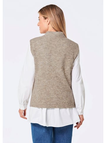 GOLDNER Kurzgröße:  Pullunder Edler Rippstrick Pullunder, Stehkragen in taupe