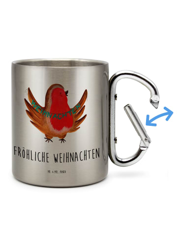 Mr. & Mrs. Panda Tasse Rotkehlchen Weihnachten mit Spruch in Silber