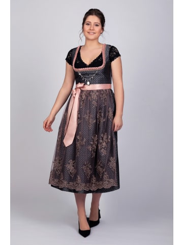 Edelnice Langes Dirndl 2-teilig Béatrice in dunkelgrau, rosa