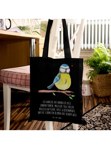 Mr. & Mrs. Panda Tragetasche Vogel Blaumeise mit Spruch in Schwarz