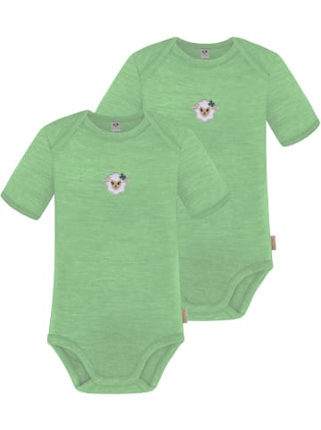 Normani Outdoor Sports 2er Set Baby Merino Body Kurzarm Tauranga in Grün