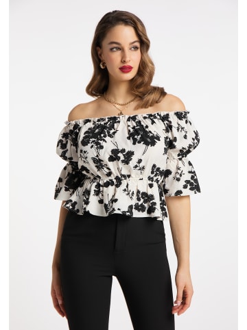 faina Damen Carmenbluse in Weiss Schwarz