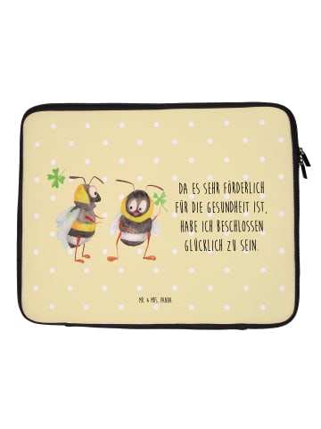 Mr. & Mrs. Panda Notebooktasche Hummeln Kleeblatt mit Spruch in Gelb Pastell