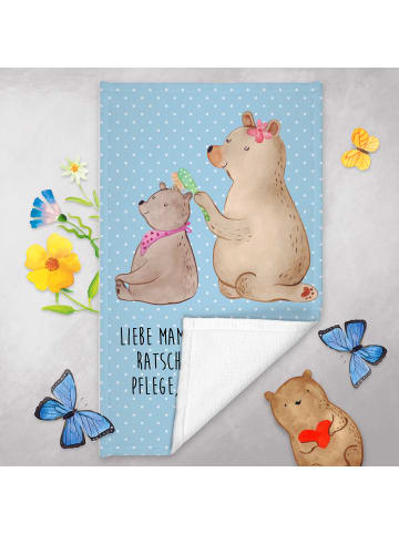 Mr. & Mrs. Panda Baumwollhandtuch Bär Kind mit Spruch in Blau Pastell