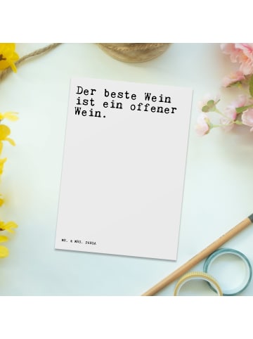 Mr. & Mrs. Panda Postkarte Der beste Wein ist... mit Spruch in Weiß