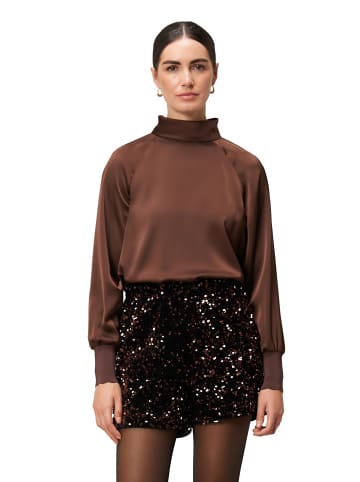 Zero  Satinbluse mit Stehkragen in Chicory Coffee