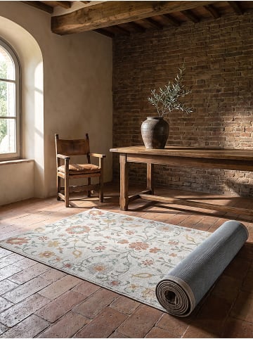 KADIMA DESIGN Teppich Outdoor Floral pflegeleicht Balkon Terrasse Outdoor Garten in Creme