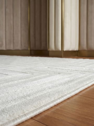 KADIMA DESIGN Teppich Kurzflor Waschbar 3D ILLER Strapazierfähig OEKO-TEX in Creme