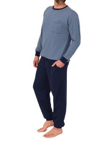 NORMANN Langarm Schlafanzug Pyjama Bündchen Streifen in marine