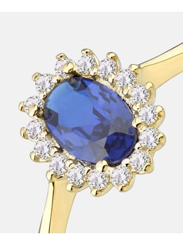 Vanlere Cluster-Ring aus 375 Gelbgold mit Zirkonia mit Saphir