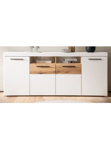 Furn.Design Sideboard weiß matt, Evoke Eiche, Kommode 205 cm, Soft-Close-Funktion