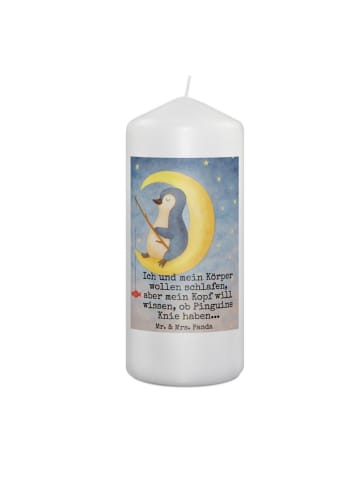 Mr. & Mrs. Panda Kerze Pinguin Mond Design mit Spruch in Weiß